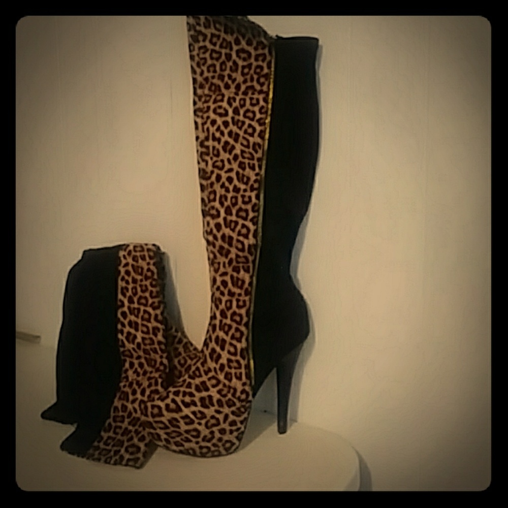 Leopard Knee Boots
